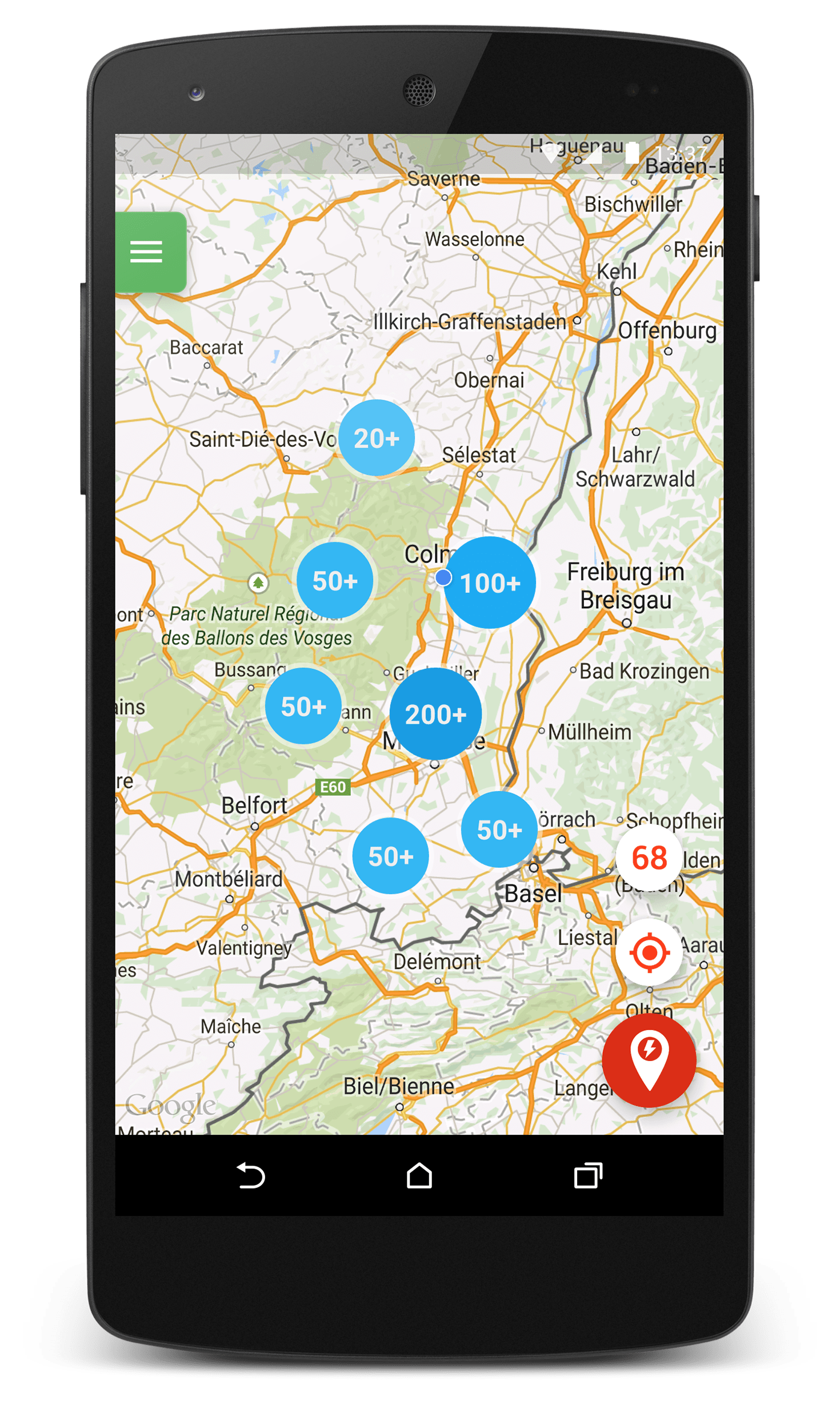 Defibrillators map localisation screen