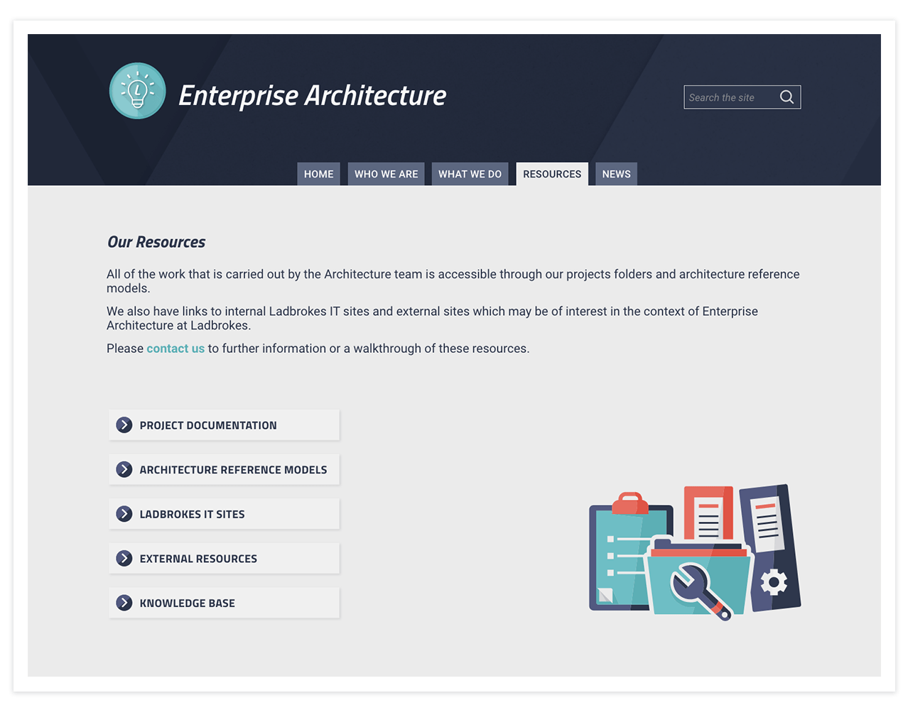 Enterprise Architecture team portal screen